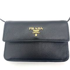 プラダ サフィアーノ レザー ショルダー バッグ ポシェット レディース 黒 PRADA Aランク 中古