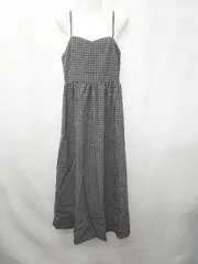 ◇ Θ earth music&ecology ギンガムチェック柄 ロング丈 キャミソール ワンピース サイズF ブラック グレー レディース E  【1503040004544】