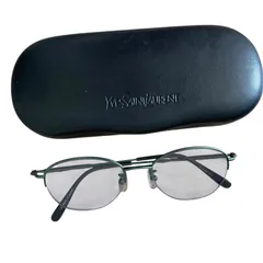 RE168 イヴサンローラン　YVES SAINT LAURENT　眼鏡　メガネ　メタルフレーム 専用ケース付き グレー グリーン 緑