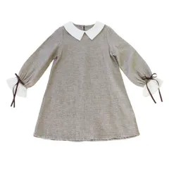 ☆ ブラウン ☆ 150cm ☆ リストプレッピースタイルワンピース ワンピース キッズ 長袖 ドレスワンピース 12112002 子供 ドレス 女の子 卒園式 入園式 入学式 七五三 結婚式 パーティ 発表会 リボン 襟付き ベージュ シンプル