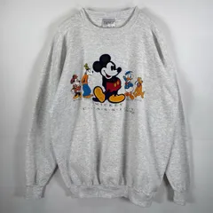 古着 90's/90年代 USA製 長袖 スウェット ディズニー ミッキーマウス プリント 刺繍 USA製 クルーネック トレーナー 霜降りグレー XL  グレー メンズ