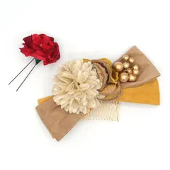 髪飾り ２点セット 京都 西陣 和小物 京あそび MIYAKO ASOBI 金 成人式 花 和風 浴衣 着物 振袖 袴 七五三 キッズ 結婚式お呼ばれ 卒業式 入学式 髪留 コーム 子供 日本製 送料無料 W 85 CM-T7-0762 w935　Si