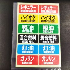 送料無料「ガソリン　給油口　ステッカー　１２個付き」（シートサイズ約１０４ｍｍ×約１５４ｍｍ）