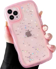 QLTYPRI iPhone 14ケース クリア TPU カバー ウェーブ おしゃれ 韓国 可愛い グリッター 透明 軽量 耐衝撃 滑り止め スマホケース ワイヤレス充電対応 ストラップホール付き アイフォン 14 ケース 6.1インチ 対応 -