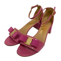 美品 Salvatore Ferragamo サルヴァトーレフェラガモ GAVINA ヴァラリボン アンクルストラップ サンダル 6.5 24cm相当 ピンク レディース 古着 中古 USED