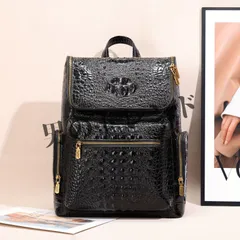 バックパック メンズ クロコダイル エンボス加工 ラップトップバックパック 耐久性あり 高品質 PVC ビジネス トラベルバックパック 防犯マルチコンパートメントデザイン 調節可能なショルダーストラップ 銅色ジッパー付き 仕事 ハイキング 日常通勤 旅行