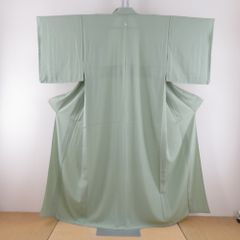 夏着物 色無地 駒絽 薄緑色 草色 絽 広衿 正絹 一つ紋 違い鷹の羽紋 証紙付き 夏用 仕立て上がり 身丈158cm