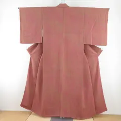 小紋 縮緬 花模様 茶色ｘオレンジ色 袷 広衿 正絹 仕立て上がり カジュアル着物 身丈152cm