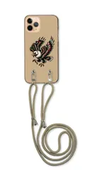 iPhone13 mini  アイフォン13 ミニ スマホケース ショルダーストラップ 紐 付き 鷹 鳥 イーグル タトゥー 刺青 アウトドア アメカジ かっこいい ベージュ カラー02