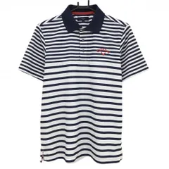 ★値下げ★【美品】キャロウェイ 半袖ポロシャツ 白×ネイビー ボーダー ロゴ刺しゅう  メンズ L ゴルフウェア Callaway