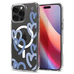 Spigen iPhone 16 Pro Max ケース MagSafe対応 クリア ストラップホール 米軍MIL規格 ウルトラ・ハイブリッド・マグフィット ACS08273 (ハート・デニム)