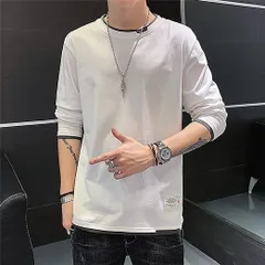 長袖 tシャツ メンズ ロングtシャツ カットソー ロンt レイヤード ゆったり カジュアル 無地 ファッション 丸襟 快適 大きいサイズ 春 秋 冬 4カラー eM7I498