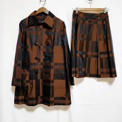 #wnc ギンザマギー 銀座マギー MAGGY セットアップ 38 黒 茶 ダブルボタン 図形柄 ライナー付き フレアースカート レディース [898822]