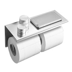 【在庫セール】棚付き 2連 紙巻器 壁取り付けネジ付き ステンレス製 トイレットペーパーホルダー 小物置き バスルーム&キッチン用 簡単設置