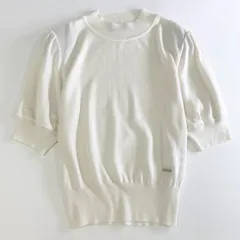 15j16 FOXEY NEY YORK フォクシーニューヨーク 40594 Knit Top Camelia Buton 半袖ニット セーター  サイズ42 ホワイト シルク100％ レディース 日本製のサムネイル