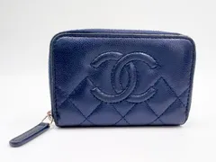 CHANEL シャネル マトラッセ キャビアスキン コインケース 小銭入れ コンパクト財布 メタリックブルー 24番