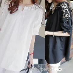 トップス フラワーレース ブラウス シャツ チュニック Vネック プルオーバー