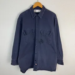Dickies ディッキーズ ワークシャツ 長袖 ネイビー フェード Lサイズ メンズ 古着 ストリート アメカジ ワーク系　シャツジャケット
