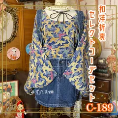 道行コート 和装 多系統コーデ 異素材ミックス まとめ売り レトロ クラシカル 和洋折衷 セレクト 古着 鳥さん/バード柄×カラフル/レインボー×デニム 系 2点セット C-189