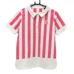 ★SALE価格★【美品】パーリーゲイツ 半袖ポロシャツ 白×蛍光ピンク 太ストライプ レディース 1(M) ゴルフウェア PEARLY GATES