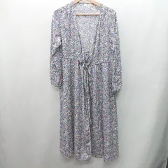 ◇ ⊂ Samansa Mos2 Blue 花柄 長袖 ロング ワンピース サイズM ブルー系 レディース E  【1410290024508】