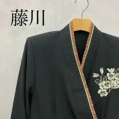 藤川株式会社 着物風 セットアップ ノーカラー ジャケット ロング スカート 上下セット 11AR ブラック 花 刺繍 レディース