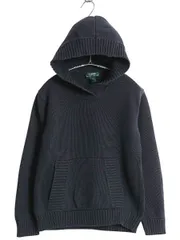 【お得なクーポン配布中!】 90s ローレン ラルフローレン ニット パーカー レディース L オールド コットン セーター プルオーバー フード ヘビーウェイト シンプル 紺