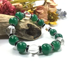 緑瑪瑙&水晶 パワーストーン ブレスレット 天然石 12mm  （ブラック）メンズ・レディース　男性 [j]・女性　数珠ブレス　開運 [j]