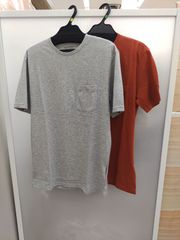 【未使用】【サイズは商品説明参照】[amazon essentials]胸ポケット付き半袖Tシャツ2枚セットX―small グレーのTシャツRegularサイズ•オレンジのTシャツslimサイズ Y-723
