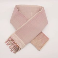 草木染手織り手紡糸コットンショール（ピンク　ストライプ）