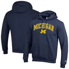 【送料無料】 チャンピオン メンズ Tシャツ トップス Men'sChampion Navy Michigan Wolverines Arched Logo Fleece Pullover Hoodie Mic Navy