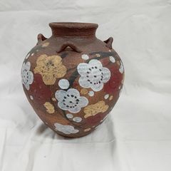 花瓶 信楽焼 梅柄 壺 c605 梅