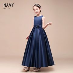 NO,106★160cm  ドレス 子供 ピアノ発表会 子どもドレス ロングドレス 発表会 コンクール シンプル フォーマル ジュニア キッズ こども 中学生 高校生 ドレス 結婚式 誕生日 撮影 子供服 七五三 ネイビー