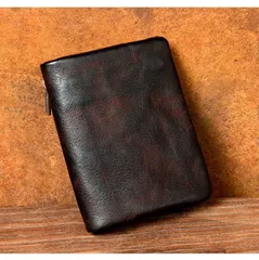 【新品未使用】本革財布 メンズ 二つ折り ヴィンテージ風 レザーウォレット 小銭入れ カードケース コンパクト 牛革財布 手作り 高品質【浅ブラウン／黄ブラウン／ブラック】