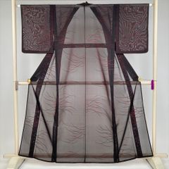躾糸付未使用 夏着物 風通紗 155cm 黒 赤 正絹紬 夏衣 b414 - メルカリ