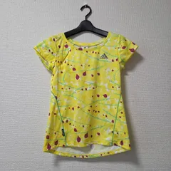 adidas スポーツウェア 半袖カットソー イエロー 黄色 Mサイズ 総柄 ランニング ジョギング