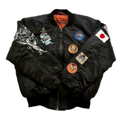 Ed hardy エドハーディー MA-1 黒 オレンジ リバーシブル y2kグランジ ワッペン 刺繍 ドクロ メンズ Lサイズ
