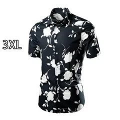 [3XL]秋冬 コーデ メンズ  服 シンプル ファッション オシャレ 大人 かっこいい 大きいサイズ ストリート 紳士服  海辺 バカンス バケーション 半袖 シャツ カジュアル 黒 白 花柄 プリント 