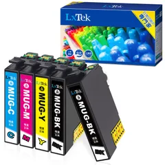 【迅速発送】LxTek MUG-4CL 互換インクカートリッジ エプソン(Epson)用 MUG マグカップ インク 4色セット+黒1本(合計5本) 大容量/説明書付/残量表示/個包装 EW-452A EW-052A