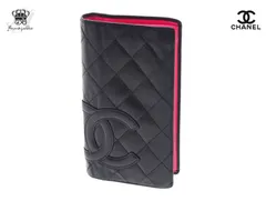 シャネル カンボンライン 長財布 二つ折り マトラッセ S/No.9x ブラックCC ピンク CHANEL【Used 通常品】