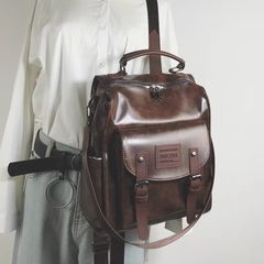 【新品】レトロガーリー♡レザー調バックパック レディース リュックサック バックパック 韓国 韓国ファッション レザー レトロ キャンバスリュックサック 通勤 通学 2way A4 軽量 ブラウン ブラック　G0378