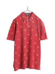 【お得なクーポン配布中!】 90s ポロ ラルフローレン 鹿の子 半袖 ポロシャツ メンズ L 古着 90年代 オールド 半袖シャツ 総柄 カニ モノグラム コットン ボックス 蟹