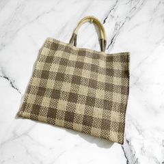 かごバッグ ベージュ チェック柄