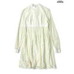 ヴィンテージ 古着 無地 総レース 膝丈 長袖 ワンピース 白 生成り 