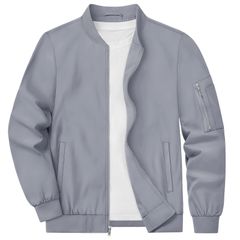 Size:M_Color:ライトグレー [KEFITEVD] アウター メンズ 春秋 ブルゾン 防風 ジャンパー 紳士 ブルゾン 大きいサイズ 作業着 バイクジャケット 軽量 スカジャン ビジネス ライトグレー M