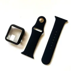 【SHOPS】Apple Watch アップルウォッチ ベルト＋カバー ブラック ♪ コンパチブル 柔らかいシリコン素材のスポーツバンド 防水性 通気性 耐久性 柔軟 運動 おしゃれ 38mm 40mm 41mm 42mm 44mm 45mm E001