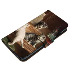 カール・ライヒェルト AQUOS sense10 SH-M33 ケース 手帳型 スマホケース [デザイン:4.ピアノの上の子猫たち/マグネットハンドあり] 絵画 名画 グッズ