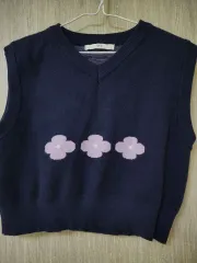 ING ネイビー 花柄 ニット ベスト