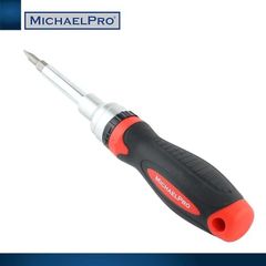 7-in-1 ラチェットドライバー＆ナットドライバー マルチビット クッショングリップ ブラック/レッド マイケルプロ MP002025 工具 整備用品 メンテナンス 修理 DIY 自動車 軽自動車 大型車 自動車やバイクの整備に MichaelPro