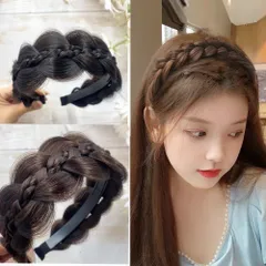 三つ編みカチューシャ　ウィッグ　カチューシャ　ブラック